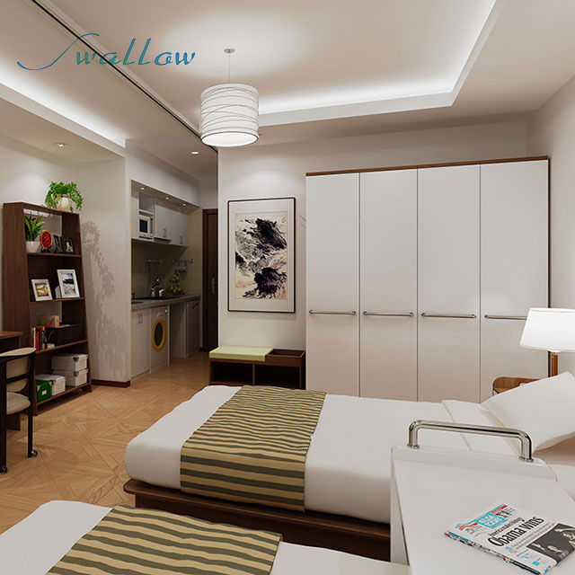 China Wooden Bedroom Panel Bed Hotel Bedroom Furniture Sets - China Bedroom Furniture, Swallow