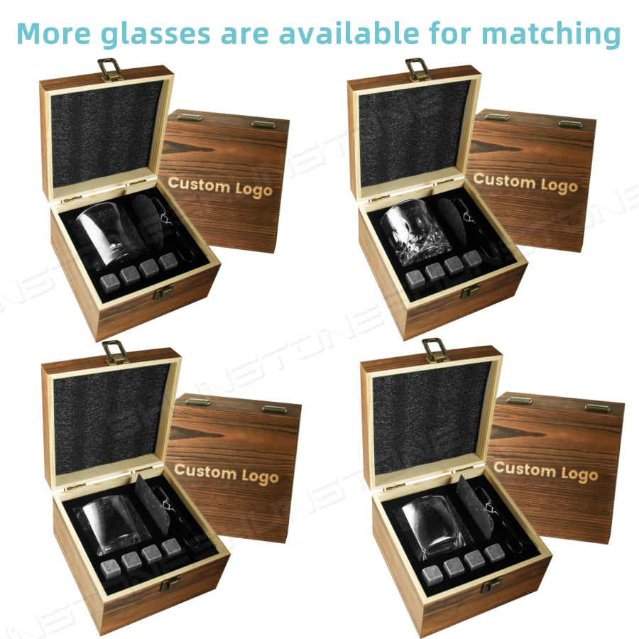 Wholesale Custom Basalt Whiskey Stone Slate Coaster Twisted Whisky Glass Gift Set for Men Dad Hubby