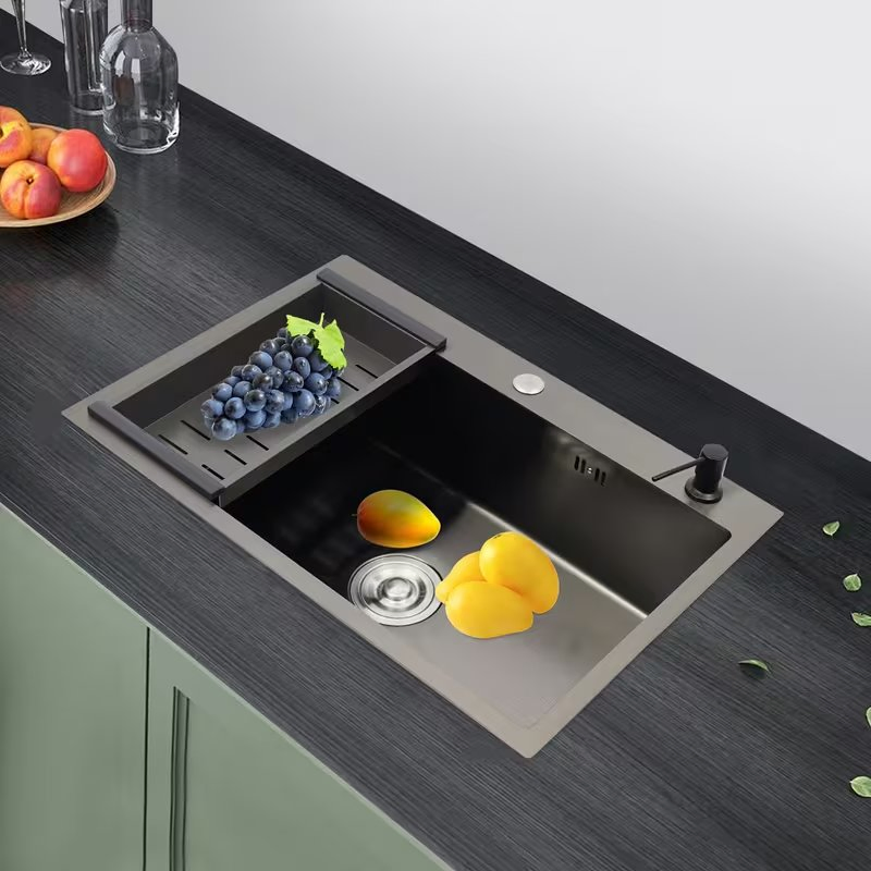 Multifunctional Black Drop-in Stainless Steel Kitchen Sink for Countertops