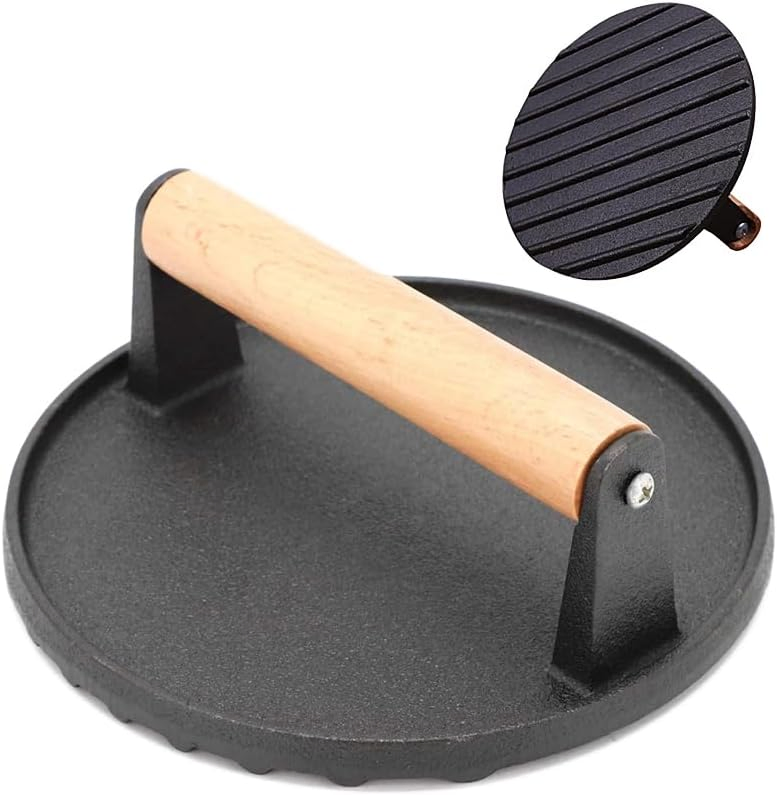 OEM ODM Wood Handle Hamburger Patty Maker Metal Meat Press Stuffed Steak Burger Press Bacon Presser BBQ Cast Iron Grill Press