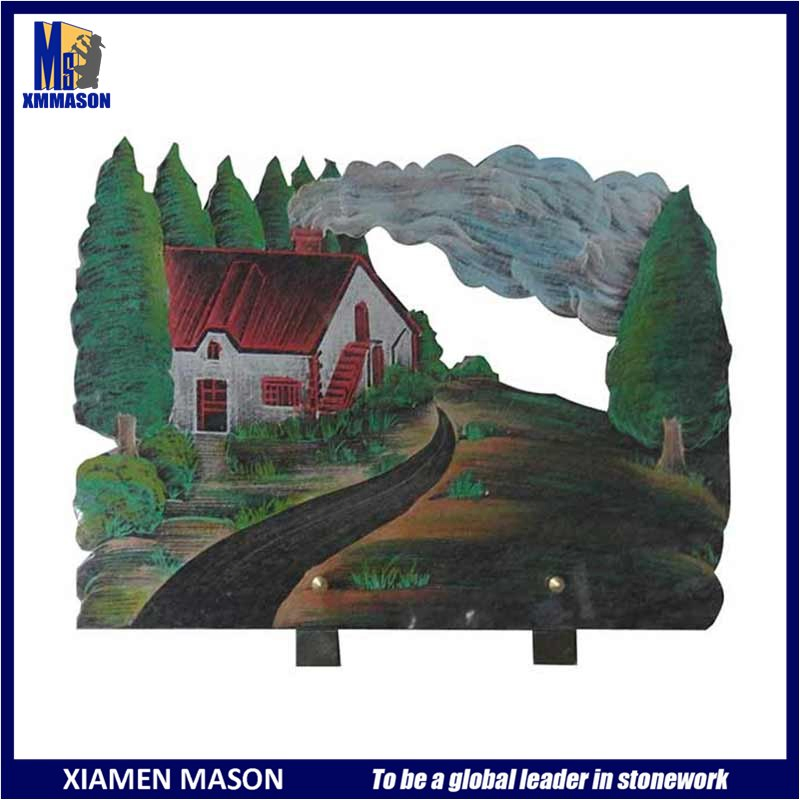 Wholesale Colorized Countryside Scenery Pattern Granite Cemetery Plaque