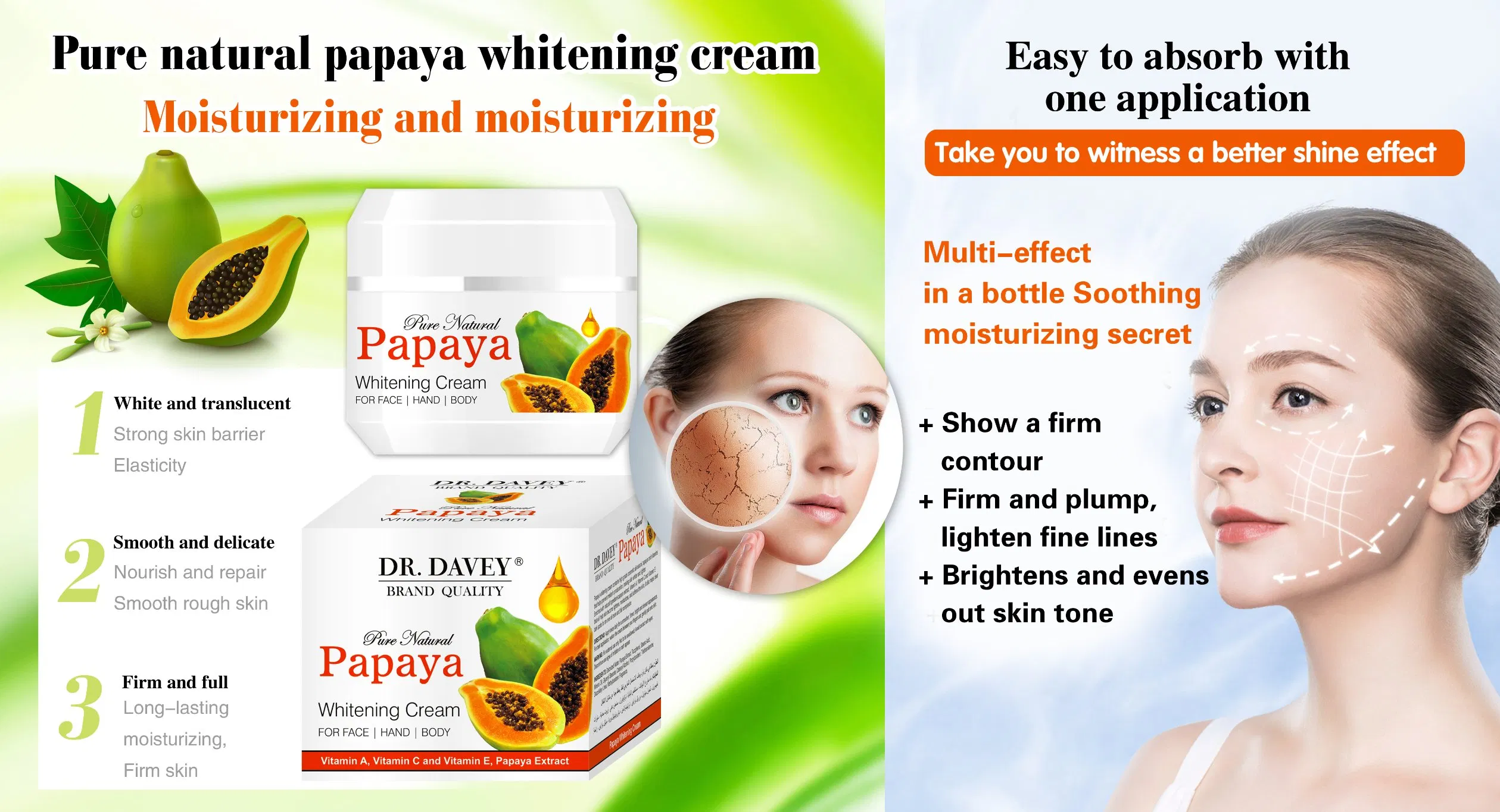 Dr. Davey Anti Aging Whitening Smoothing Moisturizer Papaya Skin Care Face Cream