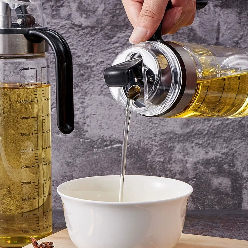 450ml/500ml Kitchen Household Glass Oil Tank Dispenser for Seasonings with Handles