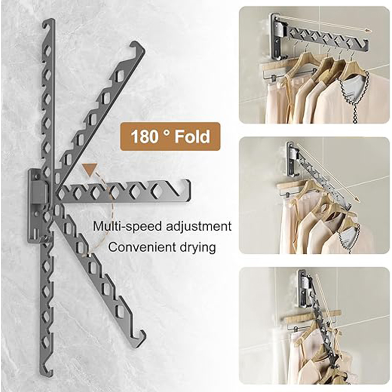 Stainless Steel Folding Wall Mounted Foldable Rotatable Clothes Laundry Hanger for Laundry Room