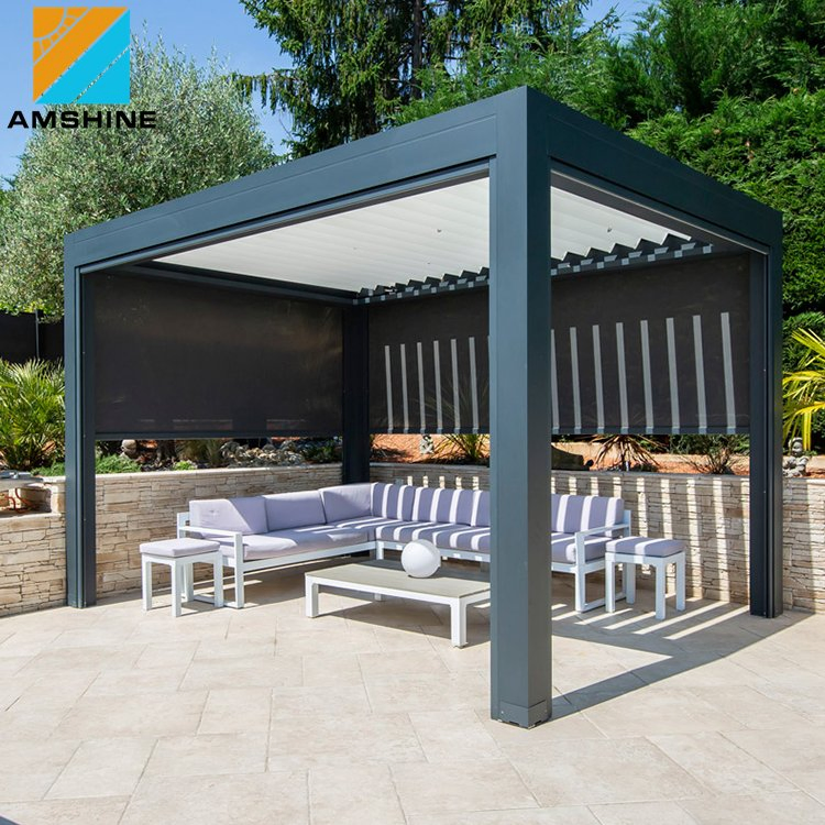 Luxury Garden Gazebo Motorized Opening Louvered Roof Waterproof Gazebo High Quality Garden Aluminium Pergola