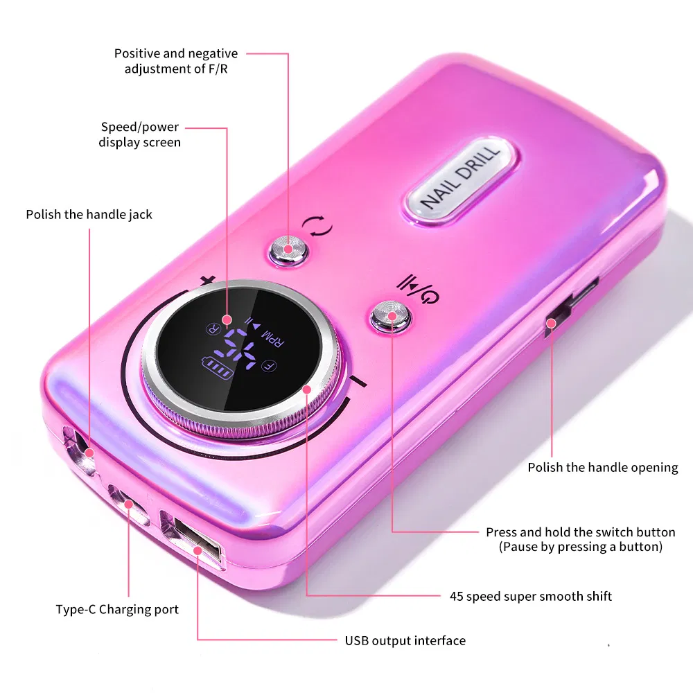 Wholesale Custom Logo Rechargeable Nail Drill 45000rpm Professional Cordless Nails Drill