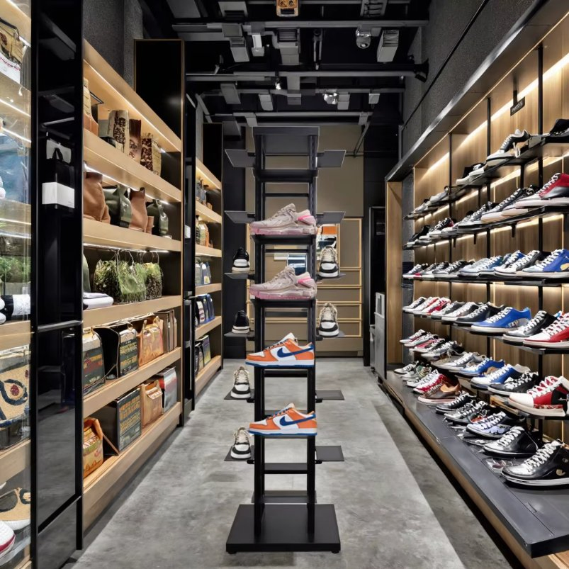 Modern Retail Shop 4 Way Floor Metal Rack Shoe Display Stand for 24 Pairs