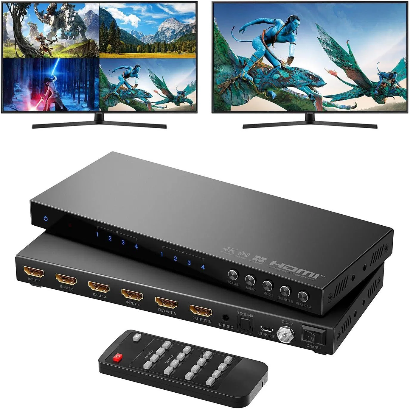 HDMI квадро-сплиттер с USB KVM и мультискрином