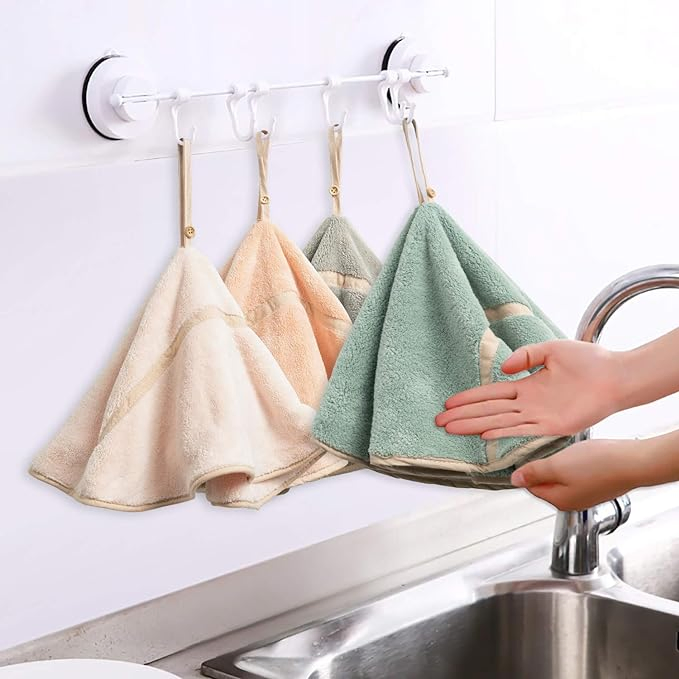 Coral Fleece Hanging Hand Towel Absorbent Bathroom Soft Thick Dish Cloth