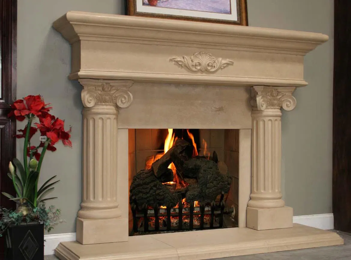 White/Beige/Black Color Stone Sculpture Marble Mantel Fireplace