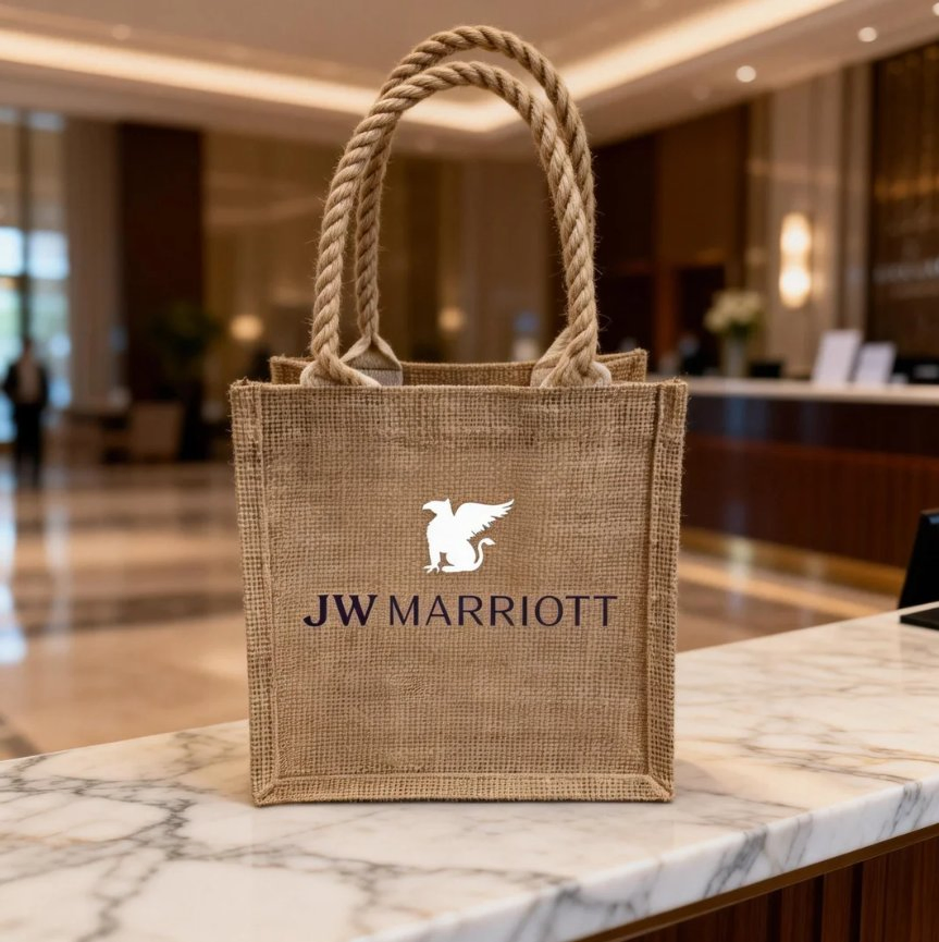 Eco-Friendly Jute Tote Bag with Cotton Webbing Handle & Custom Logo Print