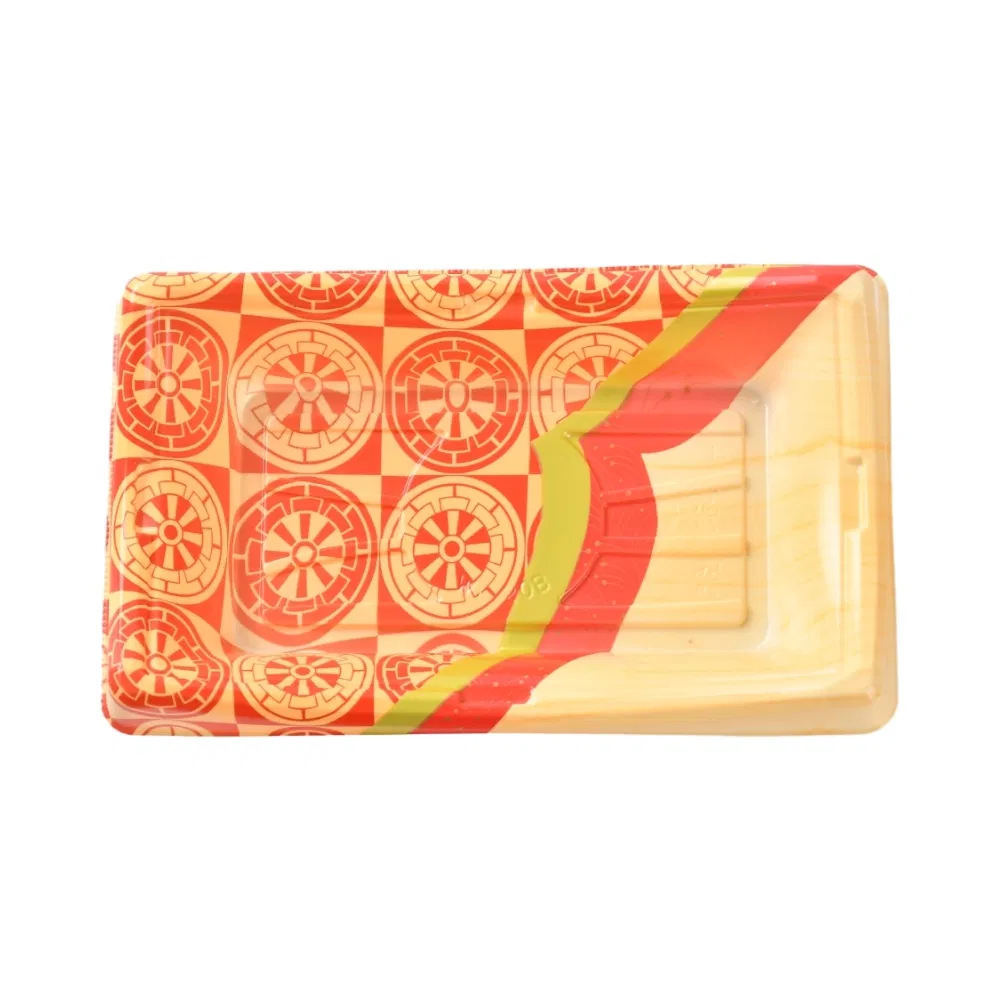 Factory Supplier Catering Food Packing Take Away Airtight Buckle Design Disposable Japanese Sushi Tray Boat Shape Food Container
