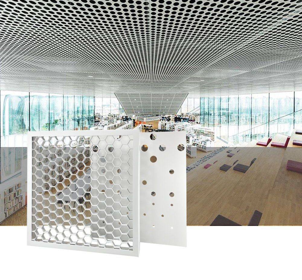 Aluminum Acoustic False Ceiling Tiles Perforated Ceiling Board with LED Lighting