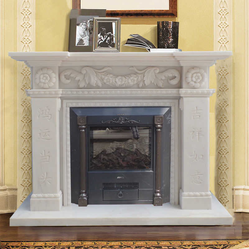 French Style Hand Carved Decorative Natural White Marble Fireplace Mantles