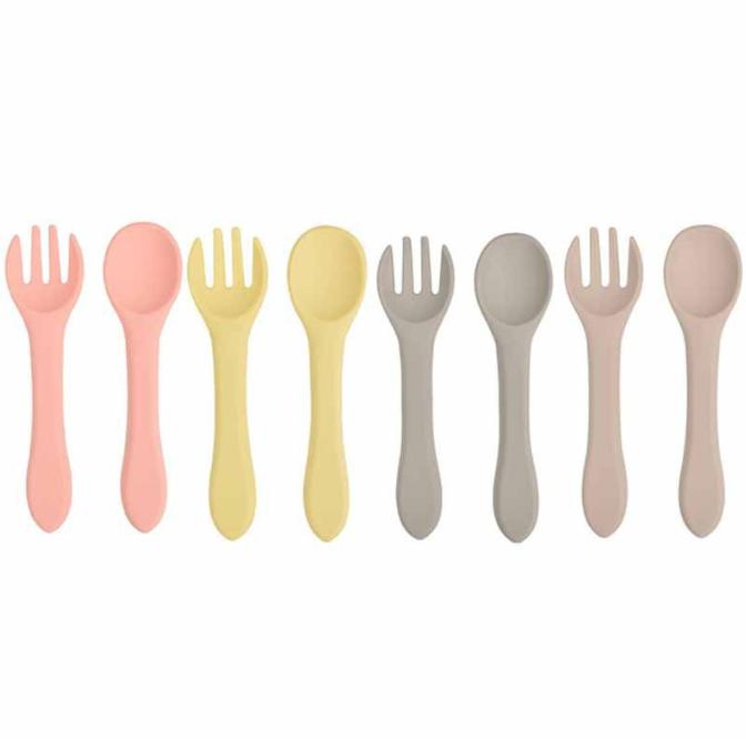 BPA Free Eco-Friendly Silicone Baby Kid Feeding Spoon and Fork Set