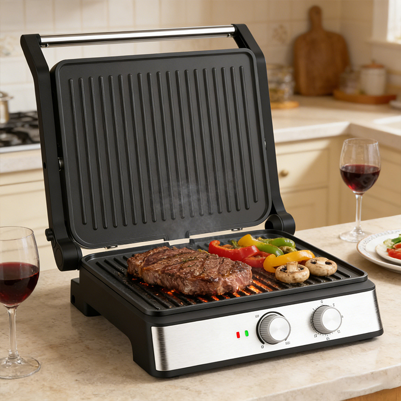 Opens 180° Dual Plate Electric Contact Grill for Tabletop Grill