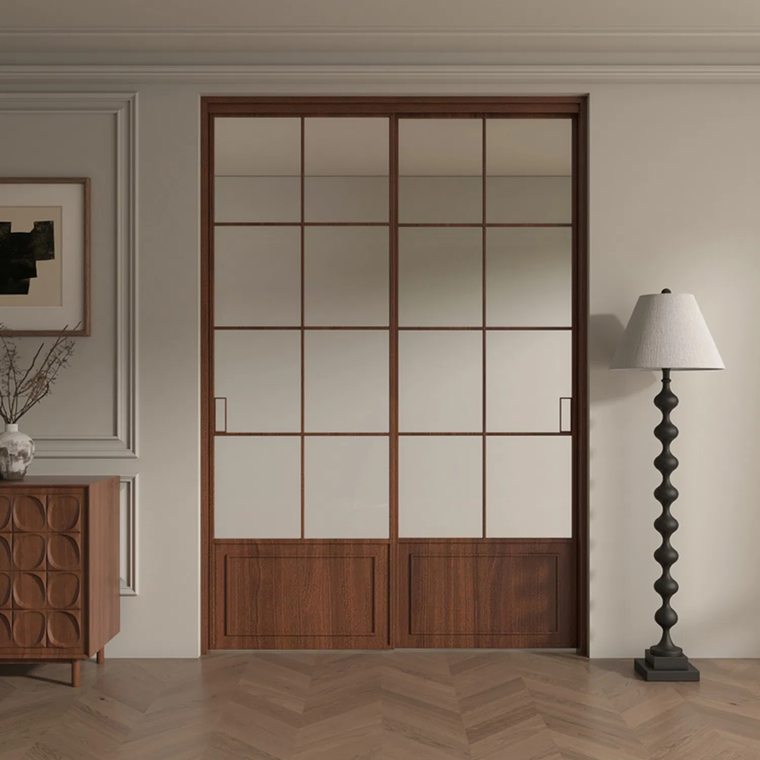 Раздвижная дверь в индустриальном стиле с металлическим каркасом