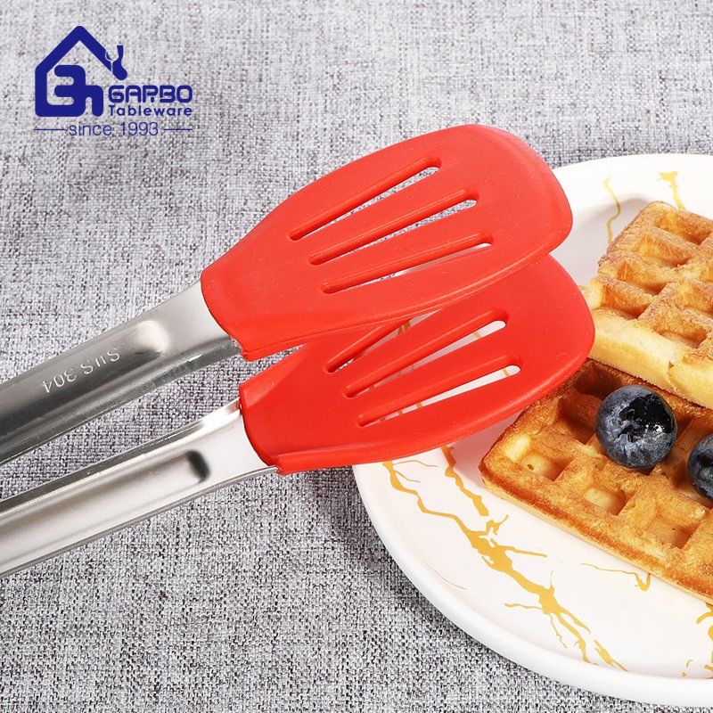 Stock Hot-Sale Food Grade Safe 304 Stainless Steel Utensil Silicone Food Tong