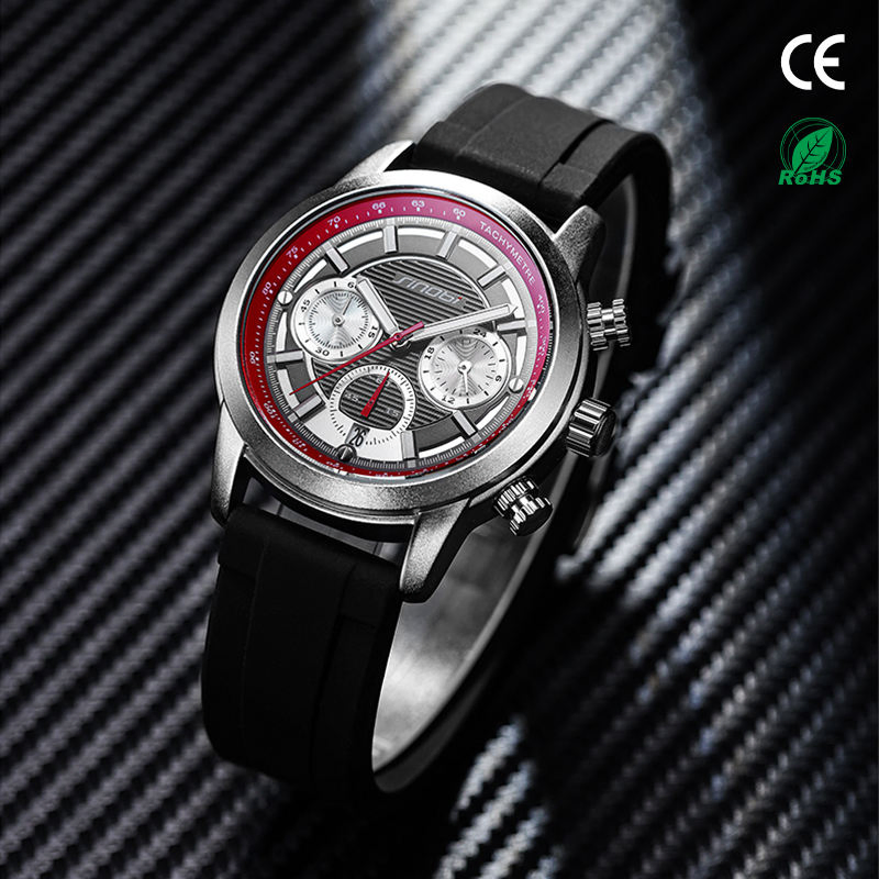 Men Quartz Chronograph Tachymeter Black Dial Man Wristwatch Calender Casual Quartz Watches