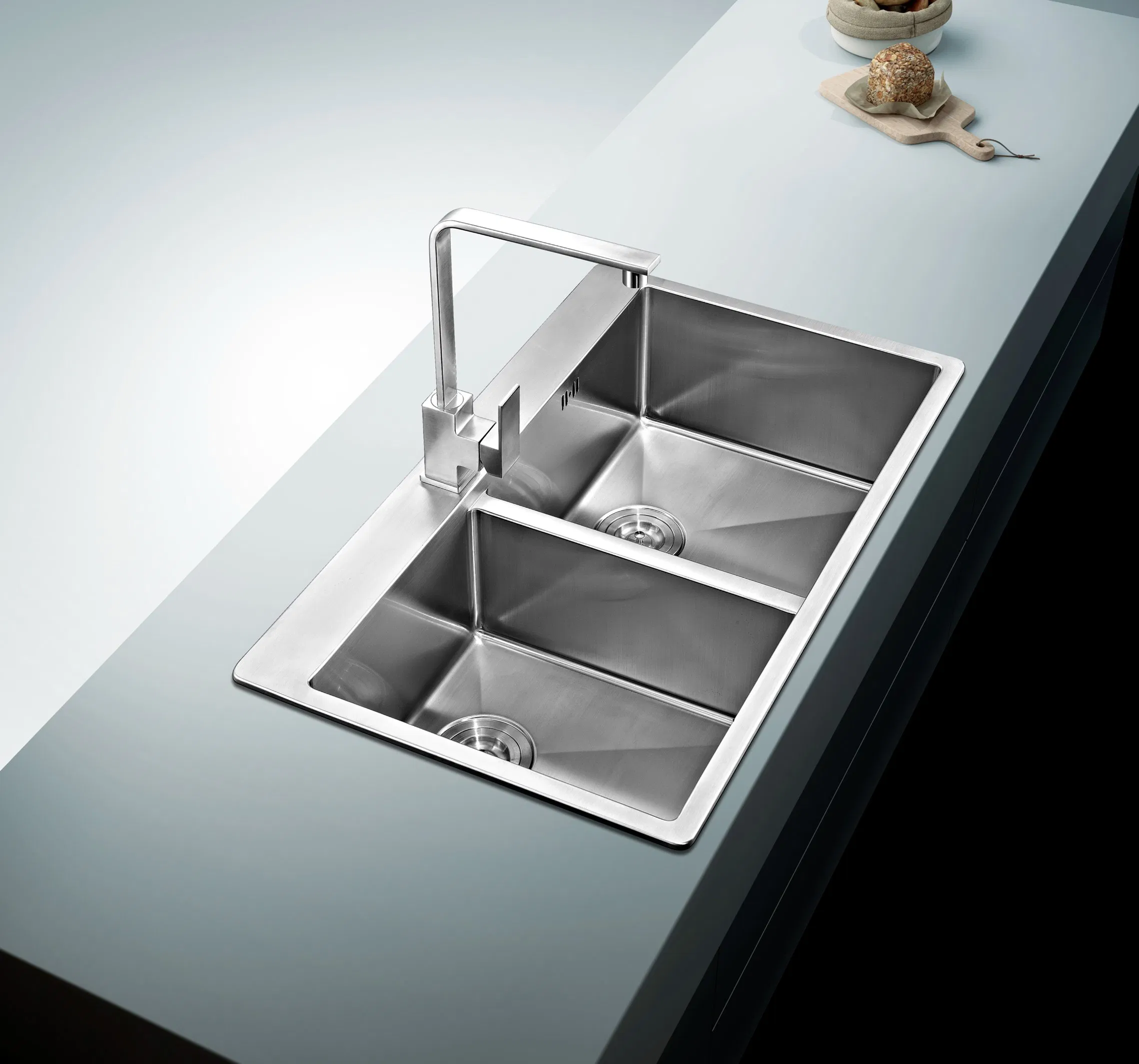 High Quality SS304 30inch Topmount Double Sink with Faucet Hole