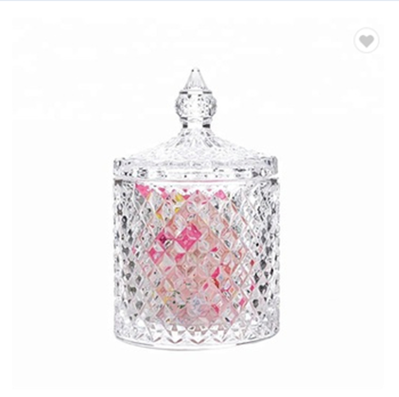 Home Decor Crystal Glass Candy Jar with Glass Lid