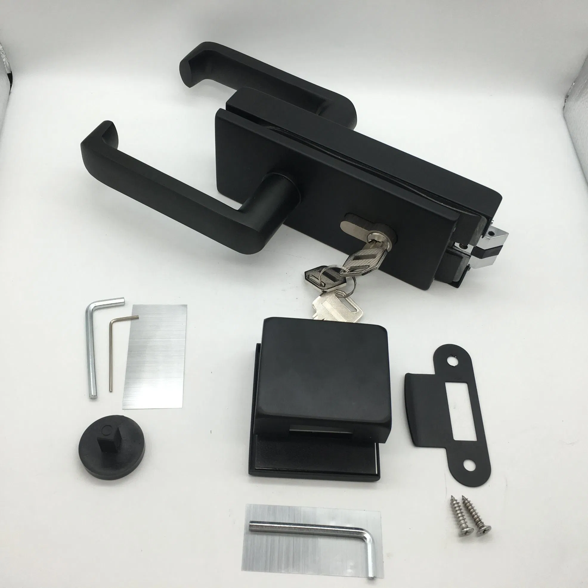 Frameless Glass Door Security Aluminum Material Lever Handle Offset Lock with Cylinder
