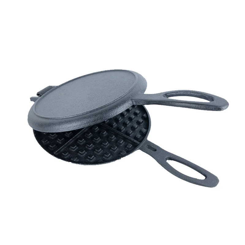 Cast Iron Waffle Maker Pan Stove Top Waffle Iron Cookware Portable Camping Breakfast Maker for Stovetop