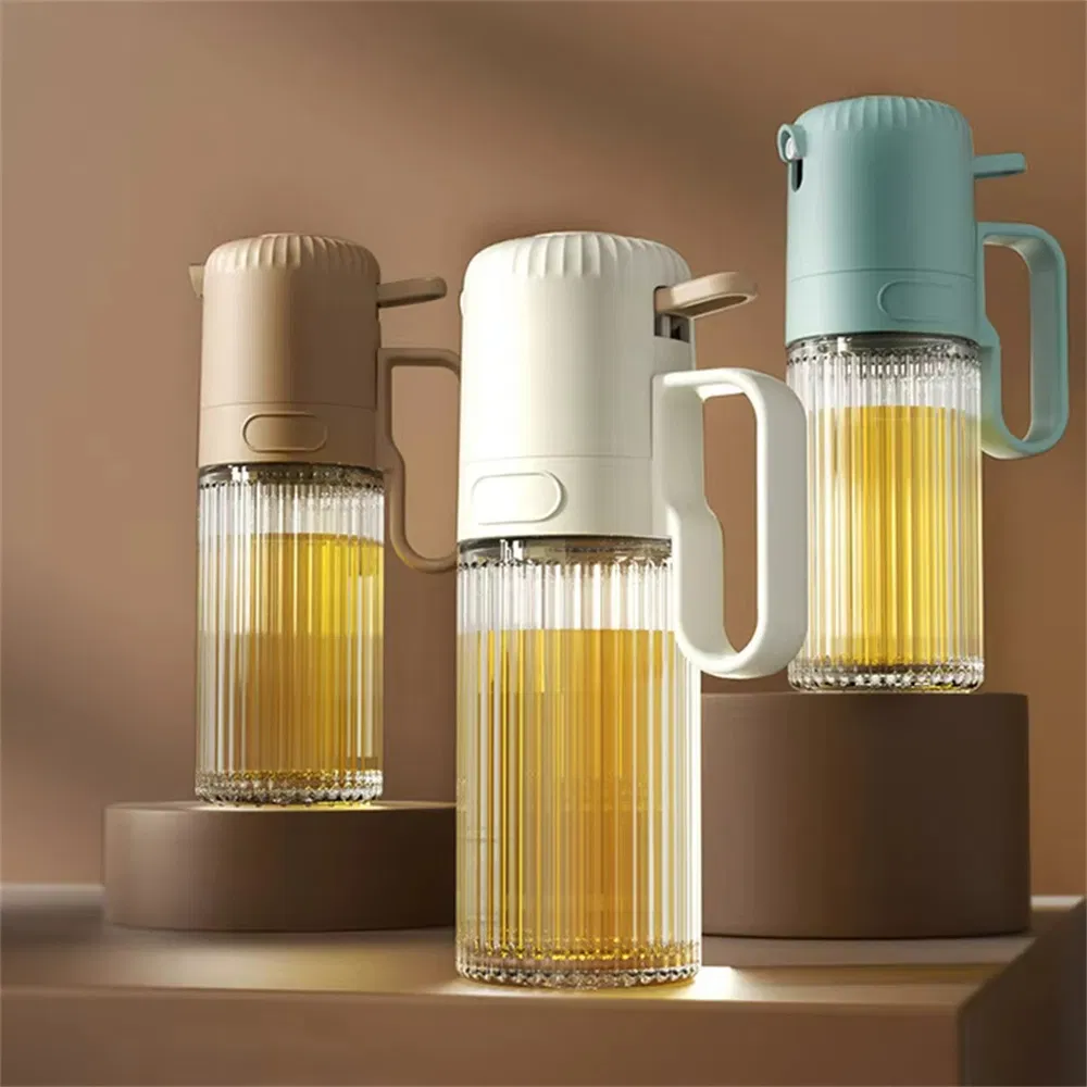 Kitchen Press Type Oil Spray Pot 180ml Glass Cooking Oil Bottle with Handle