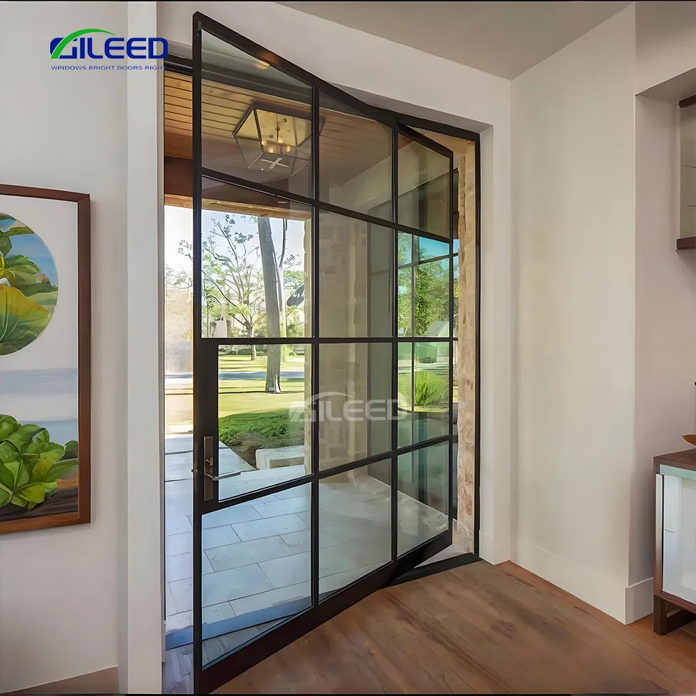 China Top Manufacturer Custom Aluminum Glass Pivot Door Modern Home Security Door with Smart Lock