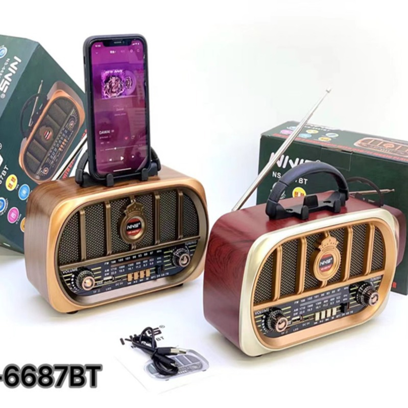 Ретро радио NS-6687BT с Bluetooth, деревянный корпус