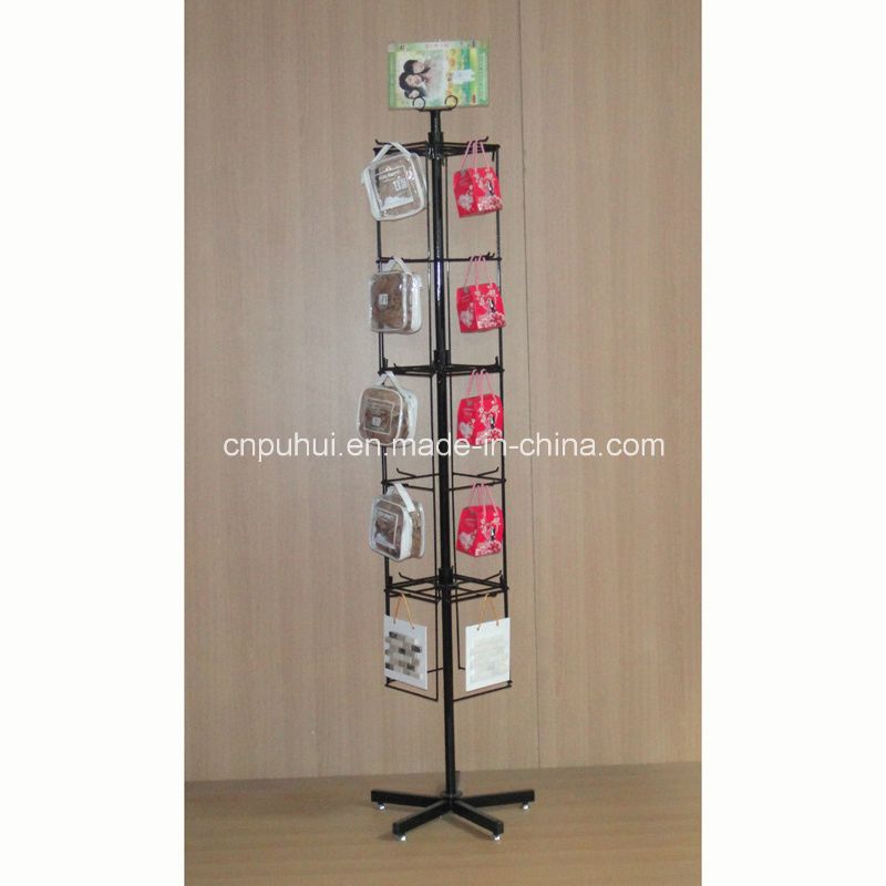 Floor Standing Multi Layer Adjustable Products Hanging Metal Rotating Peg Hook Rack (PHY225)