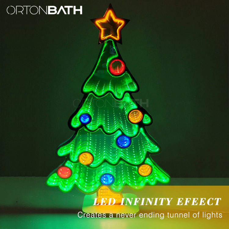 Ortonbath Infinity Mirror Light USB Powered Santa Claus Christmas Decorations Indoor, Christmas Tree Santa Infinity Mirror Tunnel Light Mirror
