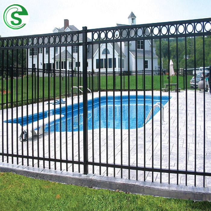 Decorative Ring Galvanized Wrought Iron Fence Swimming Pool Tubular Metal Fence Panels