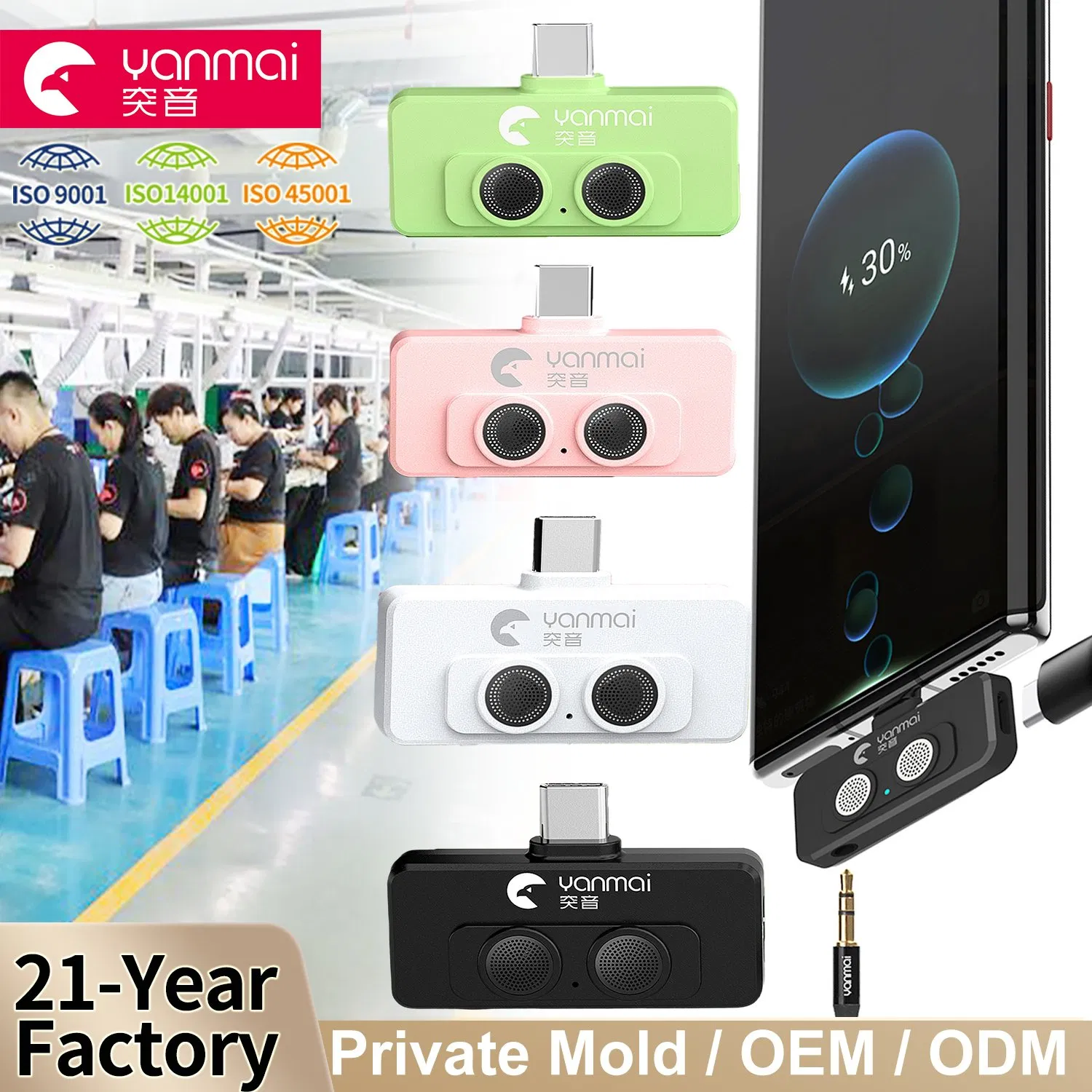 Yanmai R6 Miini Noise-Cancelling Microphone Live Streaming, Vlog Video Recording Mobile USB-C Live Streaming Recorded Streaming Microphone Sound Card Youtube