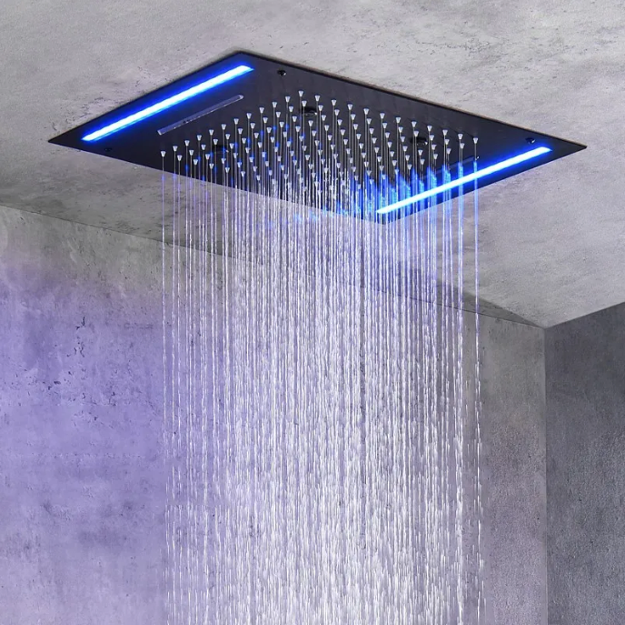 LED Rainfall Shower Head Ceiling Mounted Smart Concealed Shower Set Brass Square Bathroom Shower Head
