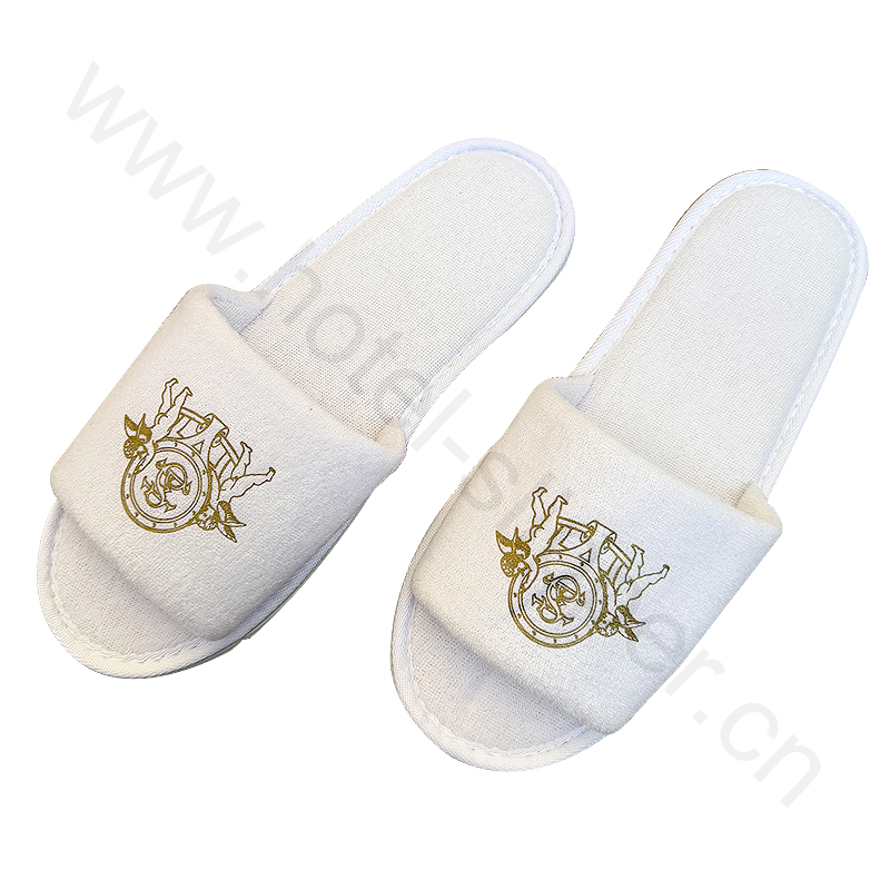 Quilted Terry Velour Lady's Slipper Micro Plush Men Women Slipper Embroidery Logo Hotel Lady Indoor Disposable Slipper
