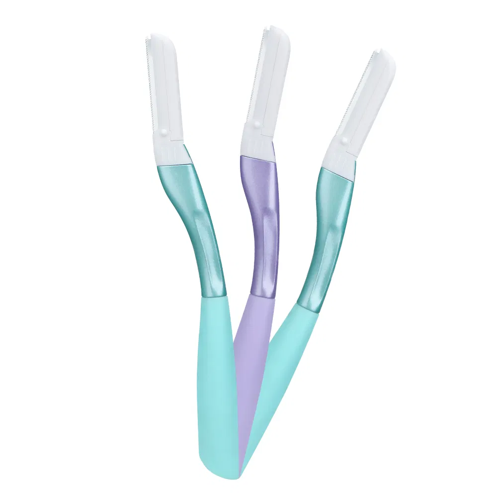Professional Women Eyebrow Razor Replaceable Blades with Non-Slip Metal/Rubber Handle & Precision Edge