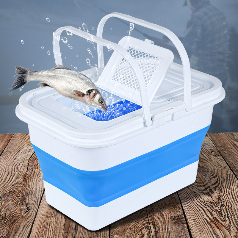 Foldable Fish Box Outdoor Camping Water Tank Basin Storage, Portable Fishing Bucket Live Fishing Tackle Bag Bl15289