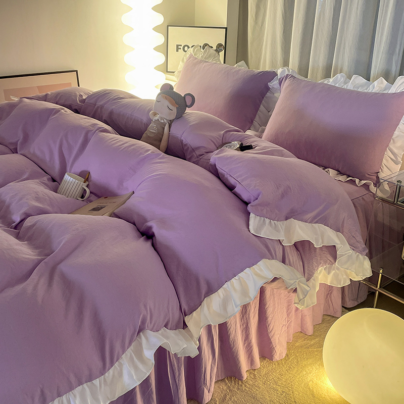 Korean Style Washable Washed Microfiber Bed Sheet Linens 4PCS Per Set 32s Bedsheets Set for Home Hotel Wedding