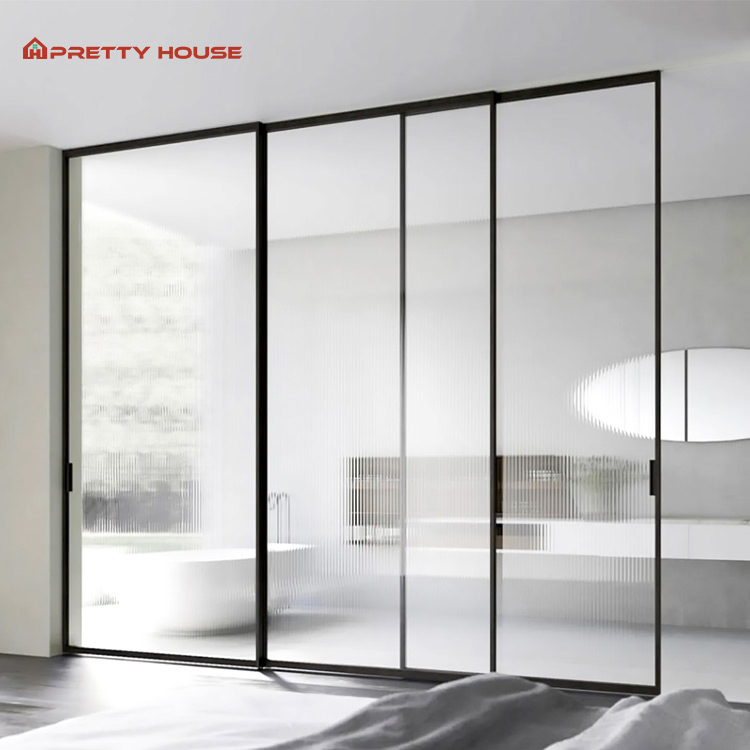 Aluminum Alloy Black and White Narrow Frame Glass Door Aluminum Sliding Doors