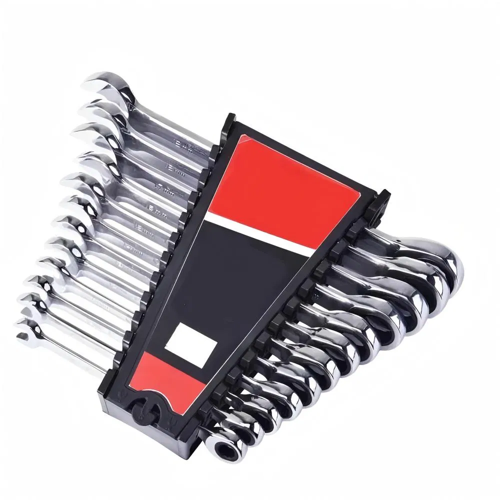 12PCS 6-22mm Dual Purpose Ratchet Combination Wrench Spanner Set with Organizer Rack Gear Double Use Car Repair Tool