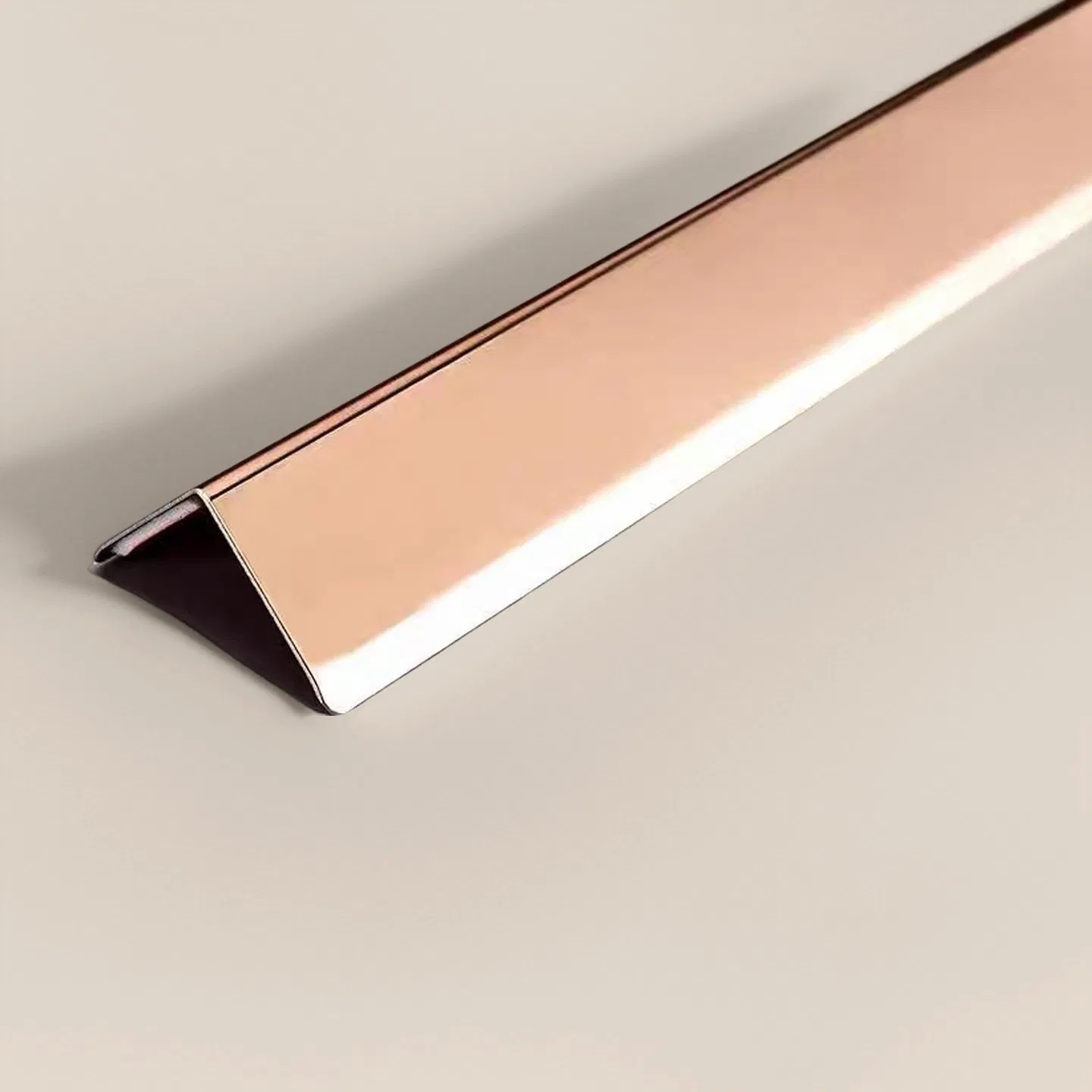 T&C L28 L-Shape PVD Gold Color Mirror Brushed Finish Stainless Steel L-Edge Trim for Countertop