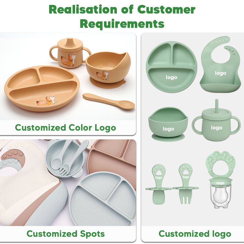 Kids Dining Set Bibs Plates Bowls Spoons Baby Feeding Silicone Tableware Set