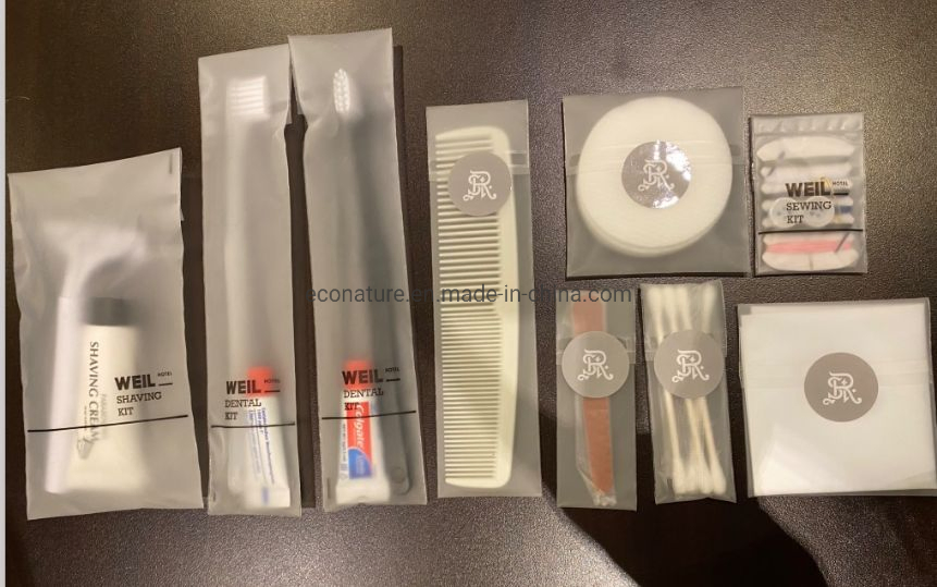 Biodegradable Recycled Corn Starch Packaging Bags Toiletries Hotel Set 5 Star