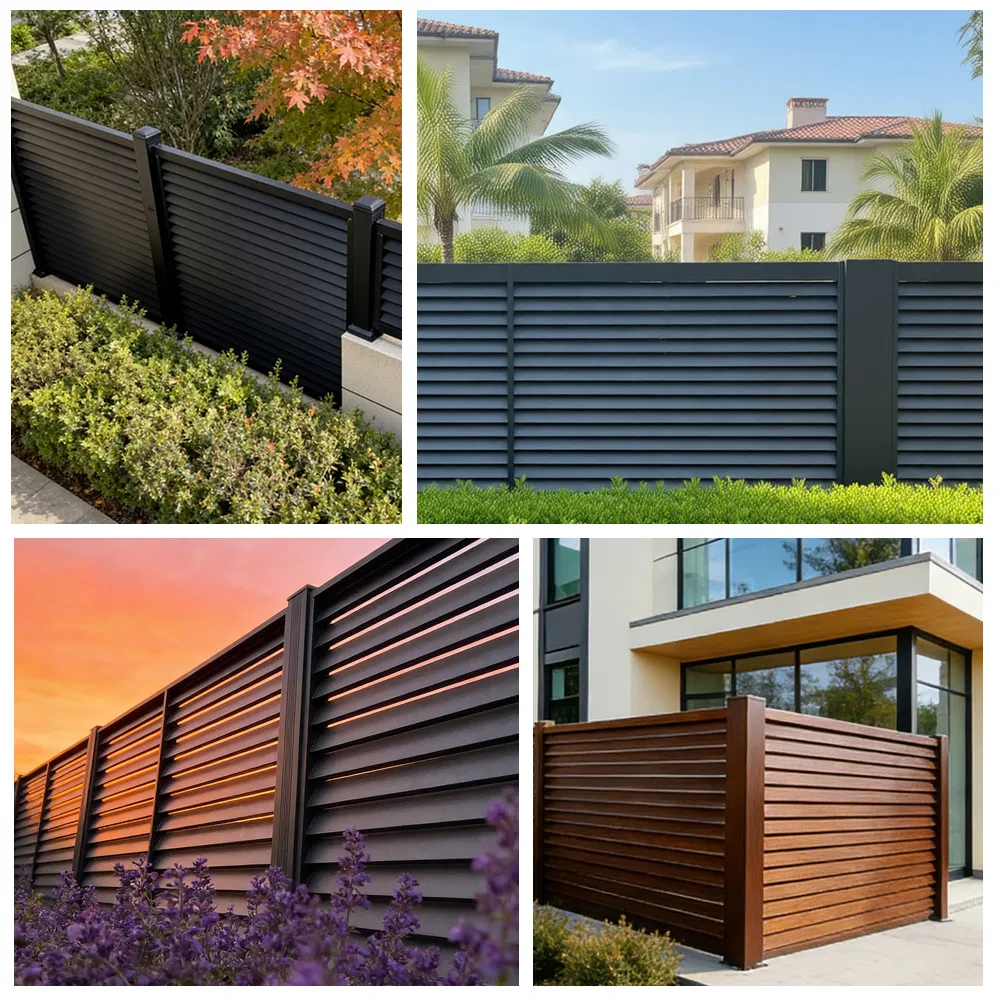 Outdoor Black Steel Privacy Louver Fence Panel with Slat Design for Yard & Patio