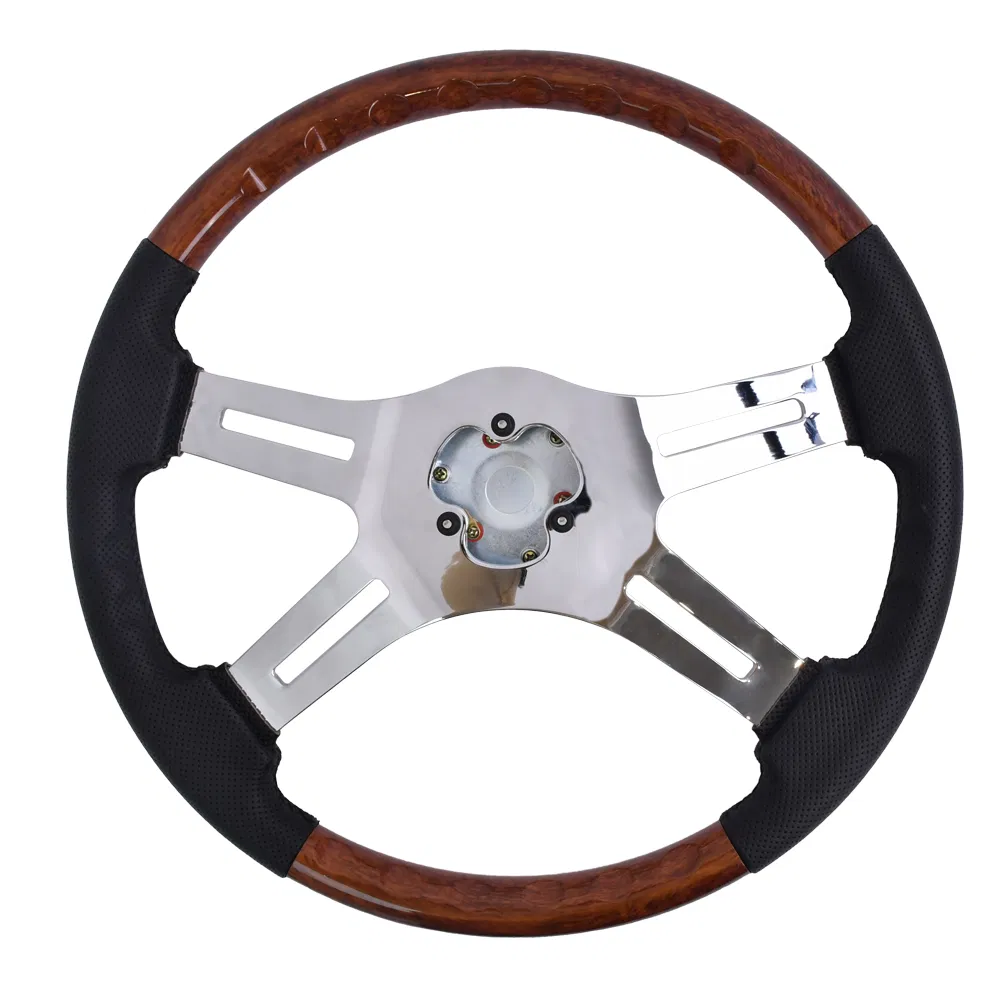 Руль автомобильный Tiypeor 450 мм из кожи с деревянной вставкой