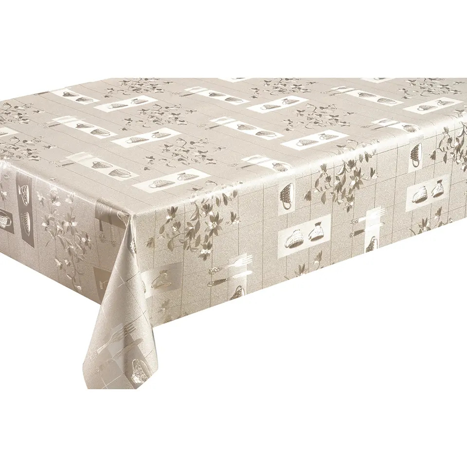 Golden Silver Grounding with Polyester Fabric Backing Embossed Table Cover