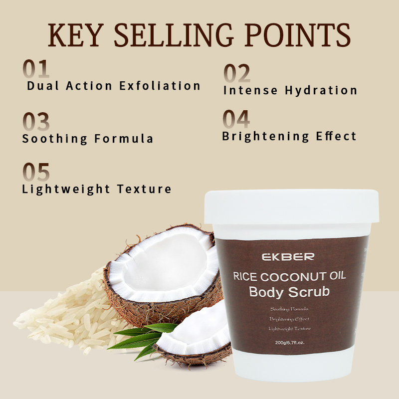 Private Label Natural Organic Vegan Nourishing Hydration Moisturizing 100% Virgin Coconut Oil Cream Rice Coconut Oil Body Scrub