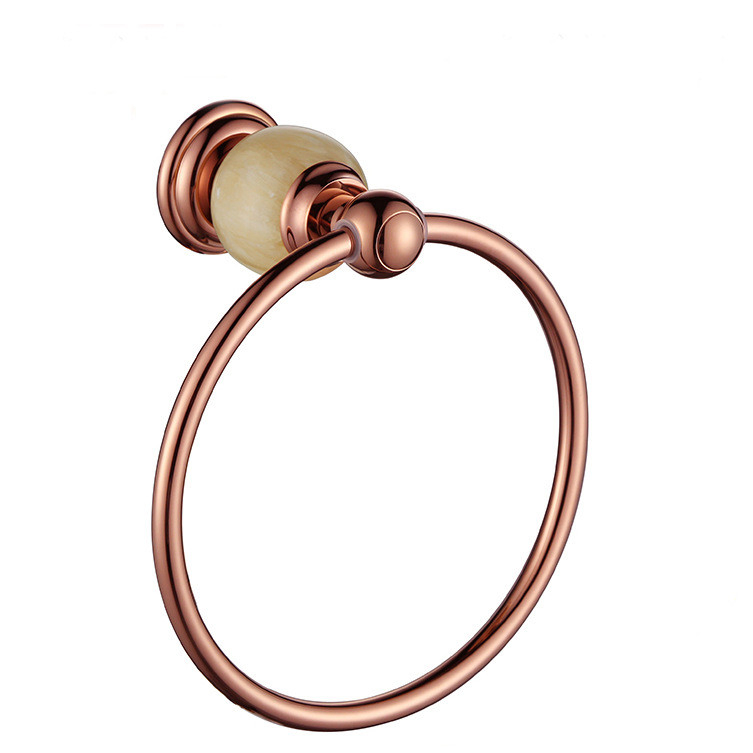 Luxury European Style Brass Plating Gold Jade Marble Bathroom Towel Holder Towel Ring