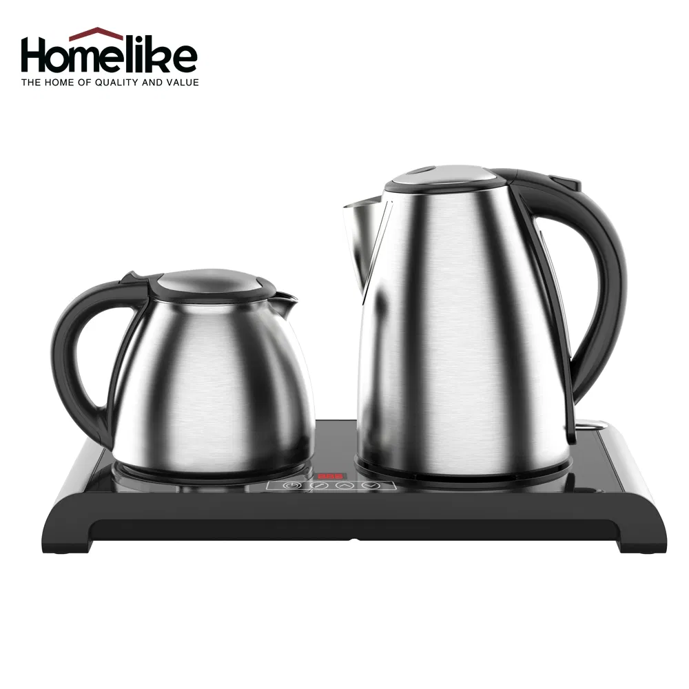 Hotel Kitchen Appliances Electric Stainless Steel Kettle Tray Set Coffee & Tea Pot with Tempered Glass Base Iranian Turkish Samovar